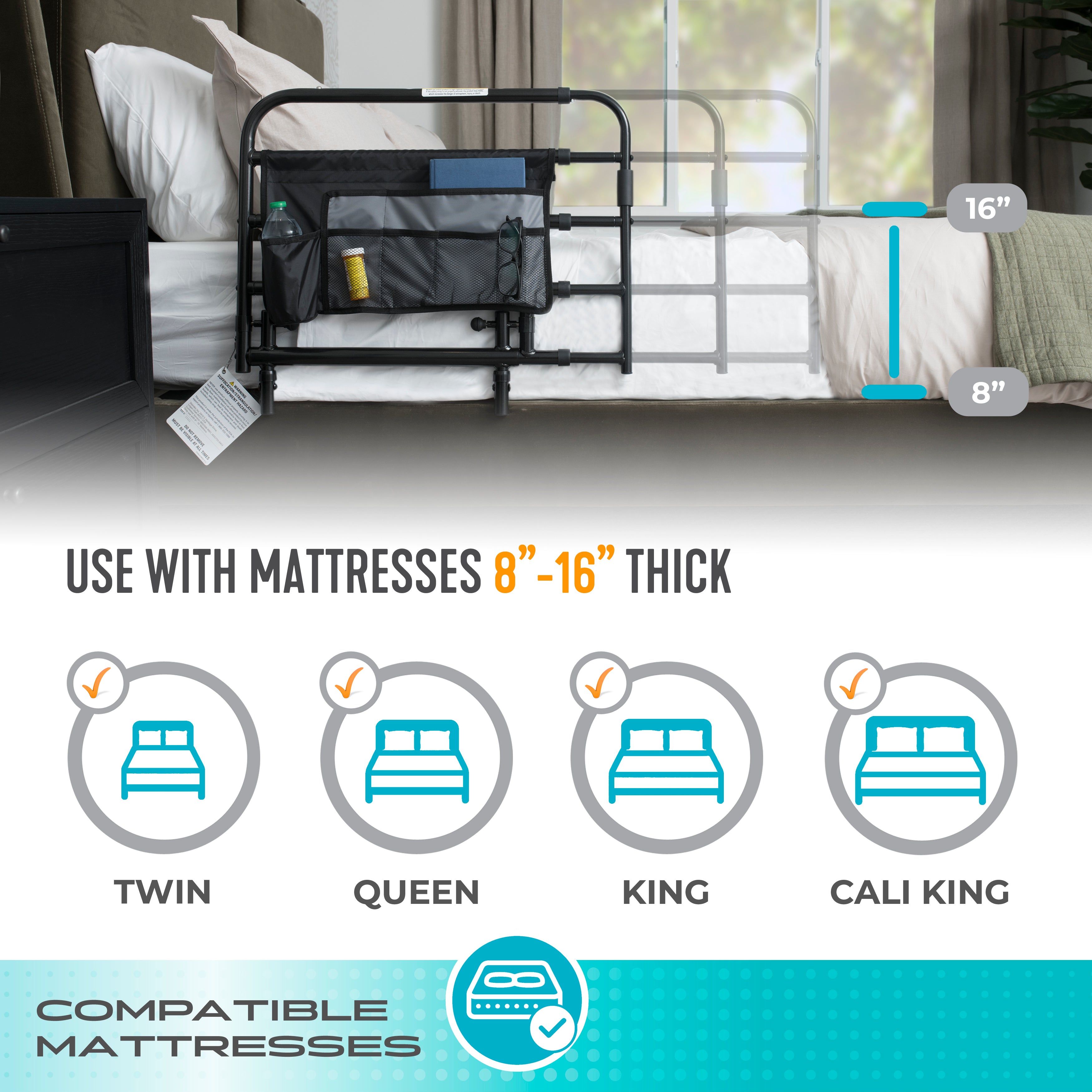 Wonder Pivot Bed Rail - Tall