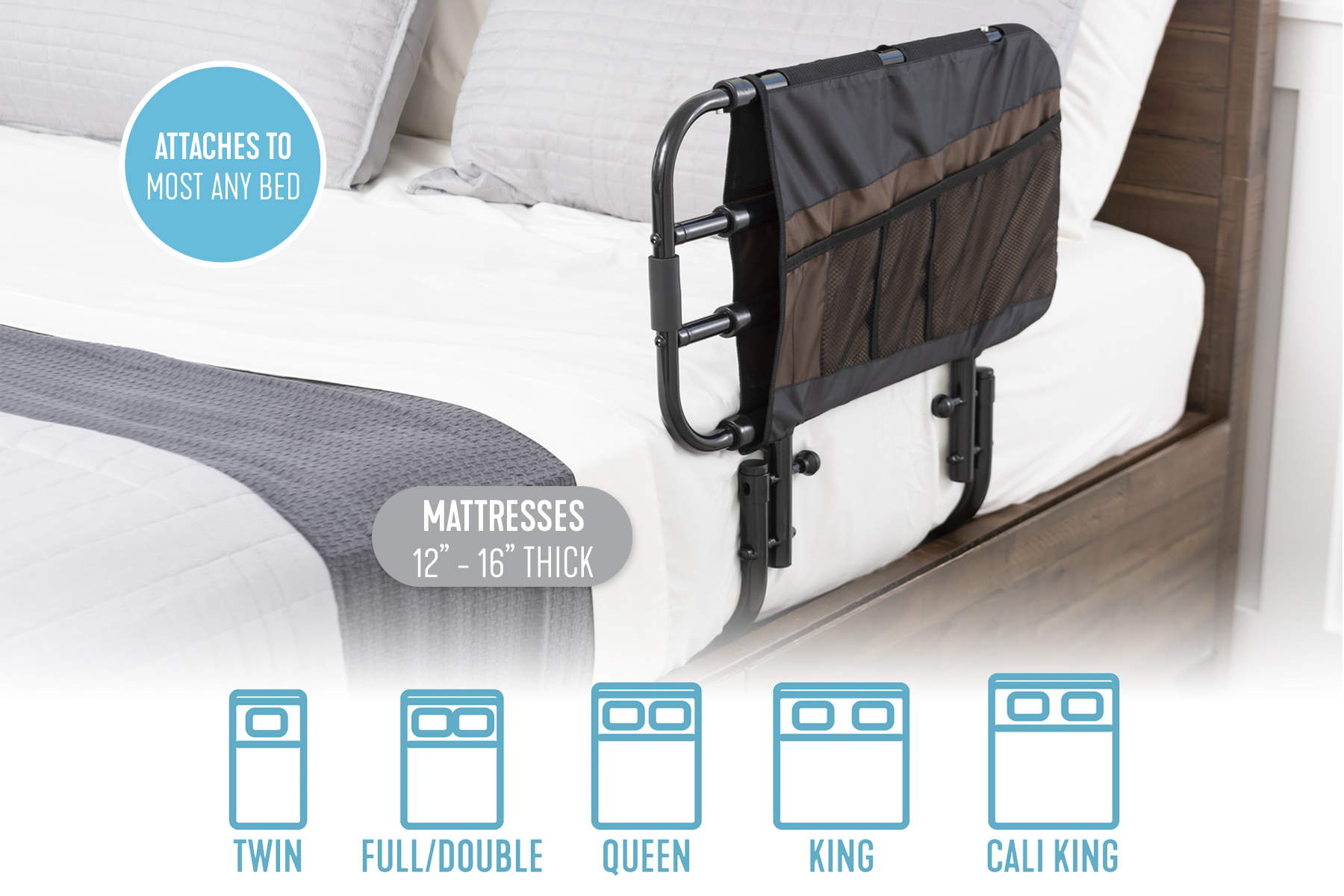 Stander EZ Adjust Bed Rail for Seniors, Adjustable Adult Bed Rail and  Elderly Bed Assist Grab Bar